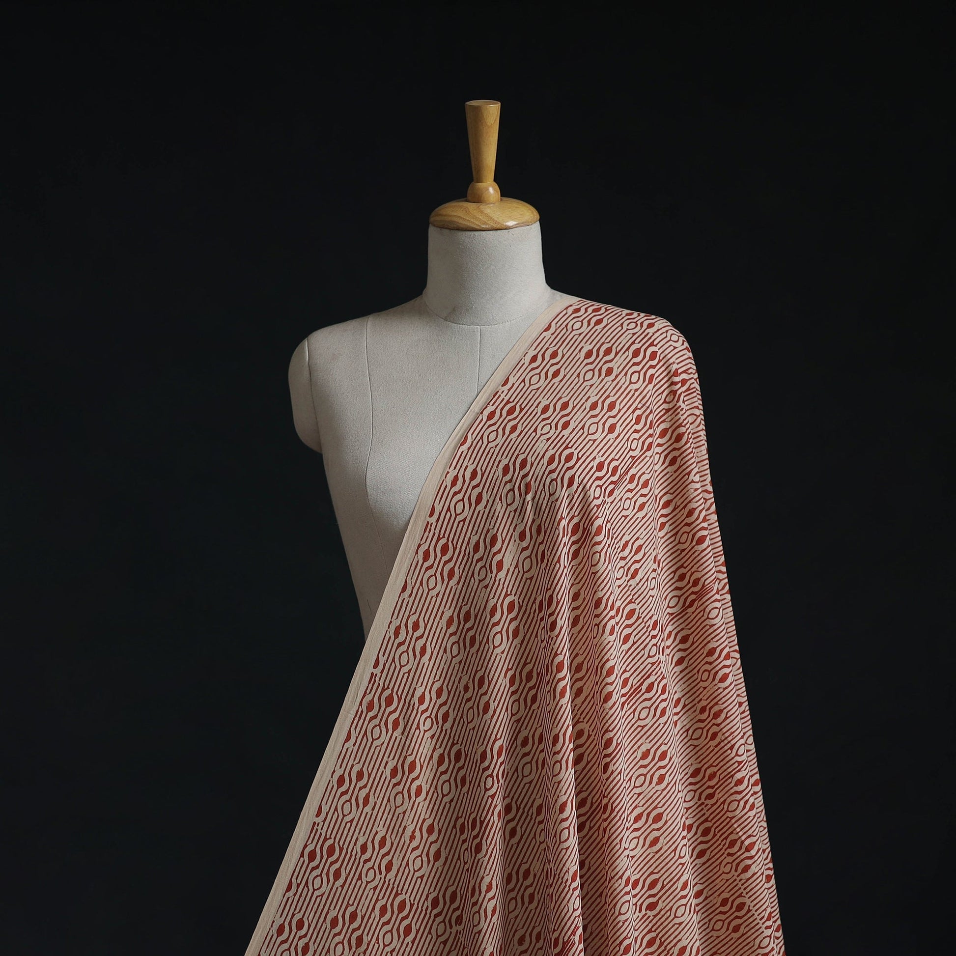 Red - Natural Dyed Pure Mul Cotton Hand Block Bagru Print Fabric - homesewn