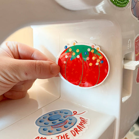 Red Pin Cushion Vinyl Stickers, sewing quilt sticker - homesewn