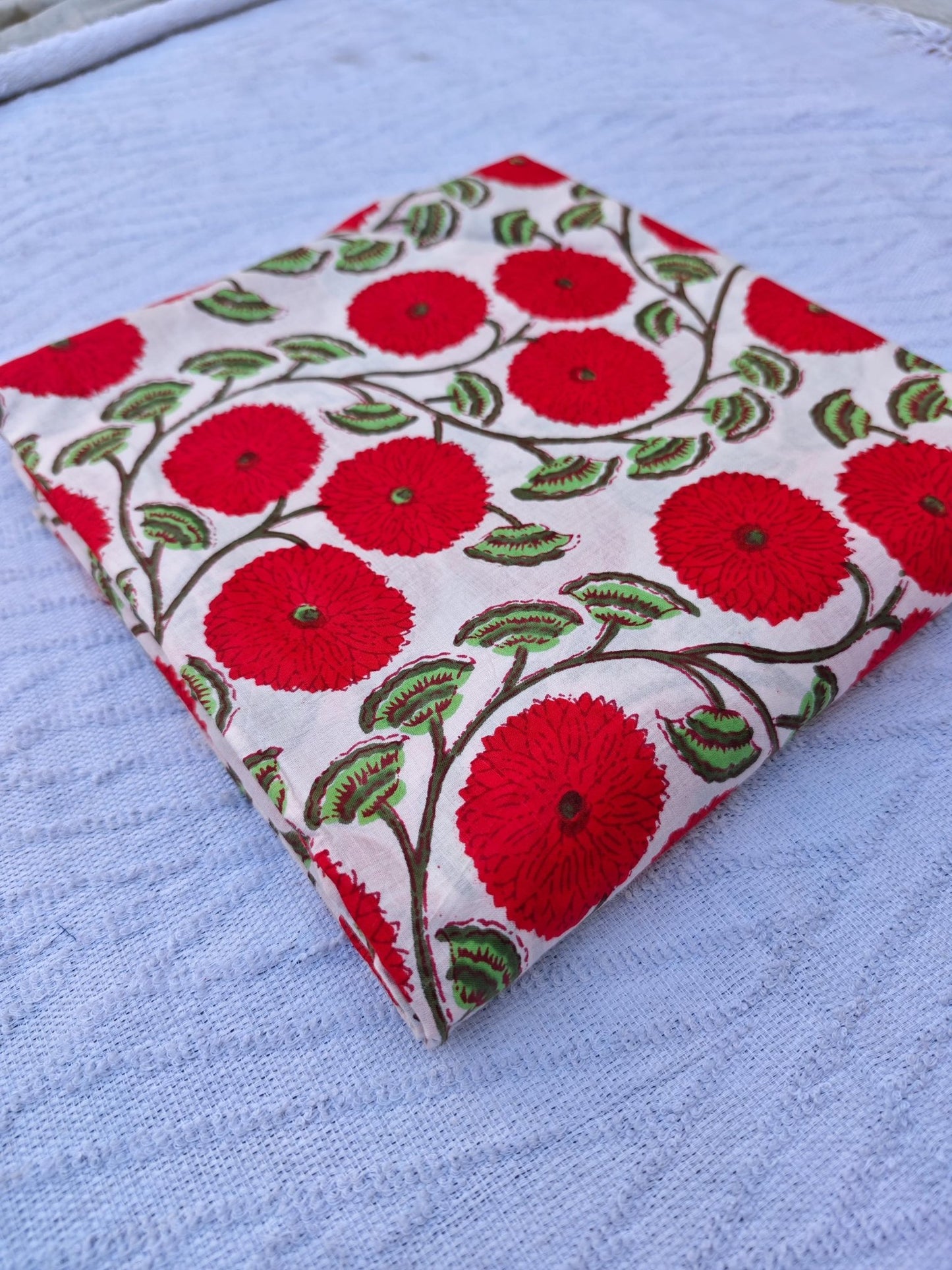 Red Poppy Hand Block Print Lightweight Cotton - homesewn