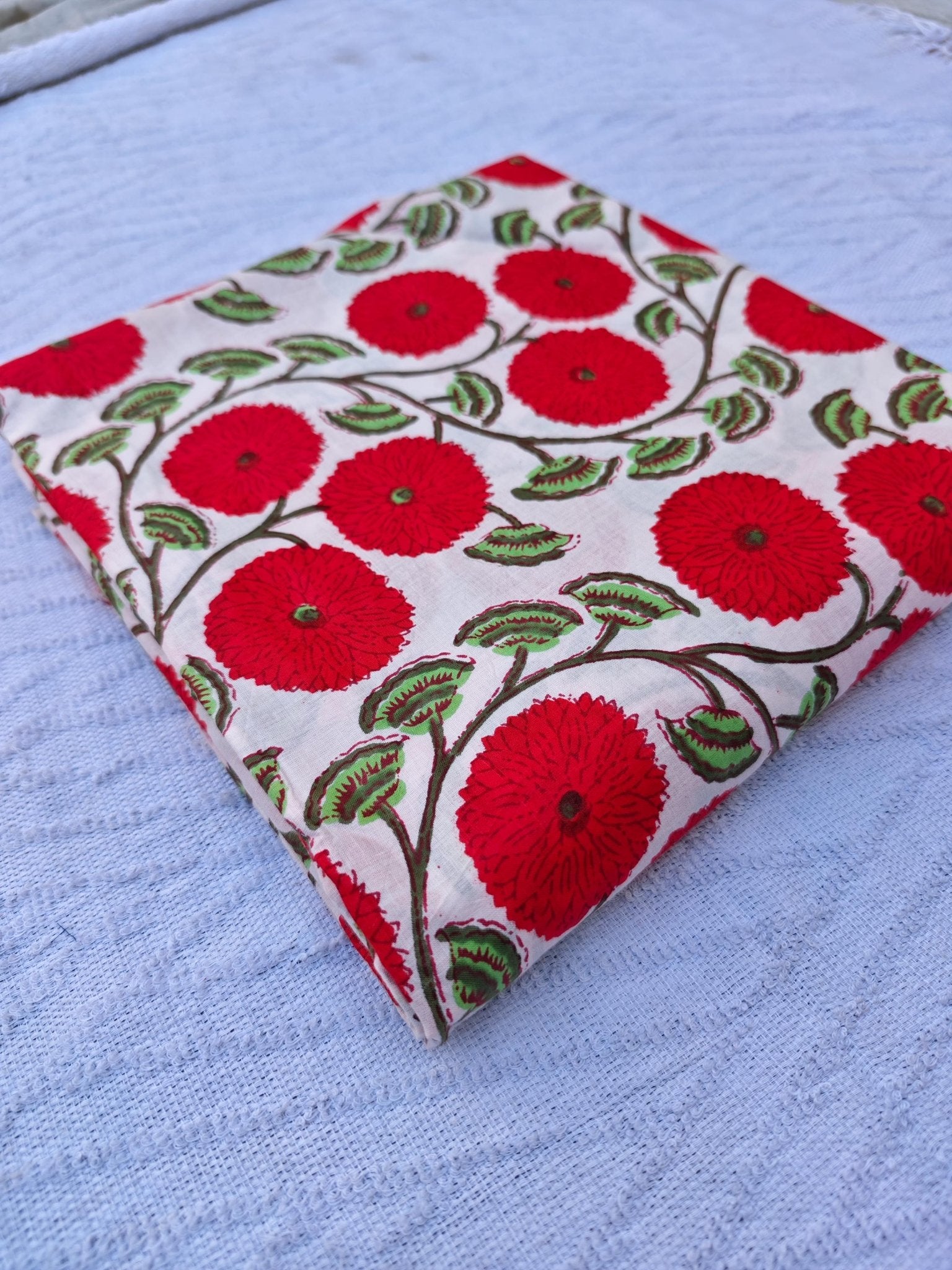 Red Poppy Hand Block Print Lightweight Cotton - homesewn