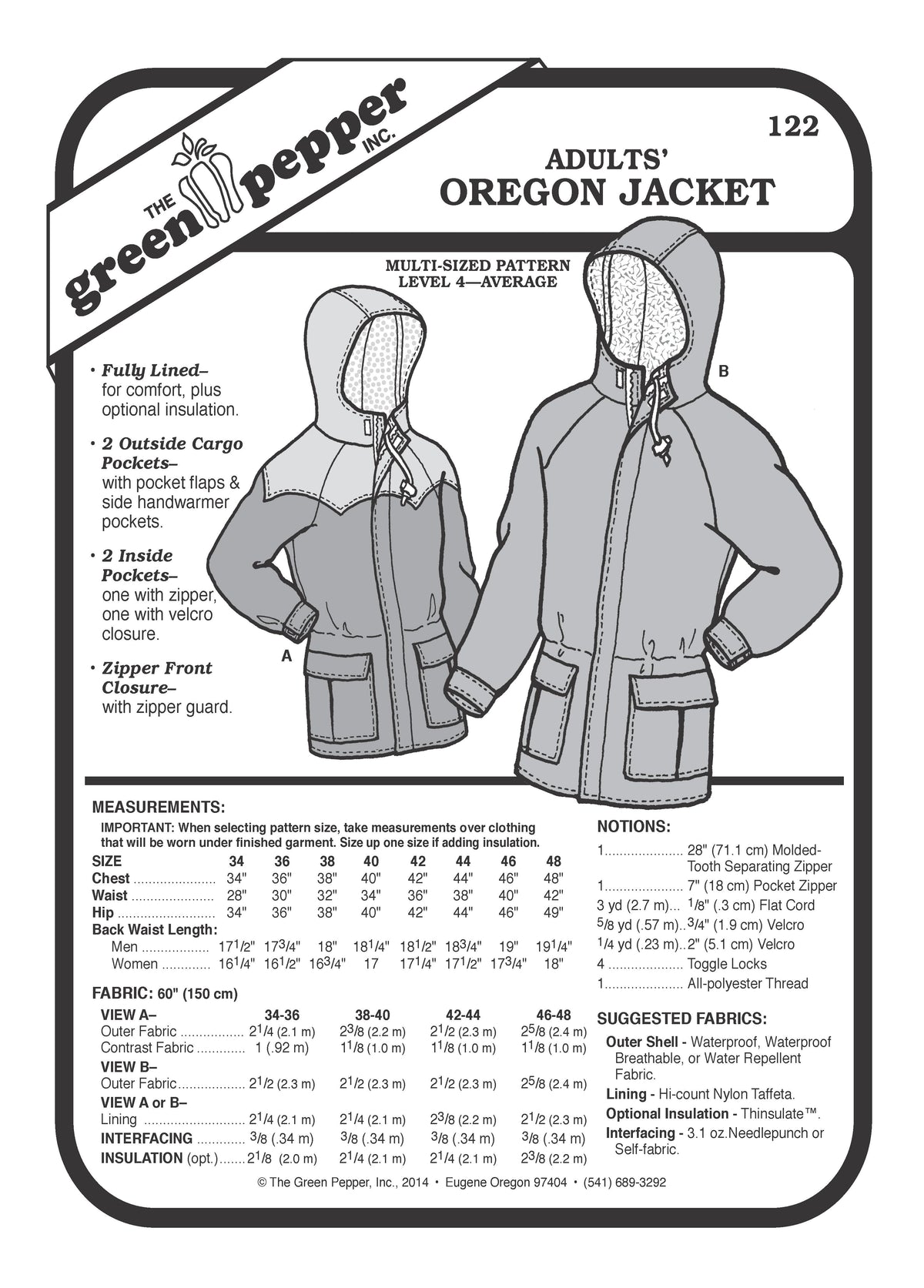 image of cover for oregon jacket sewing pattern