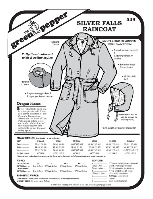 Cover of 539 Silver Falls Raincoat sewing pattern