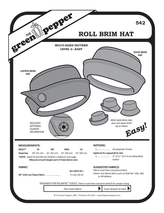Image of cover of 542 Roll Brim Hat sewing pattern cover