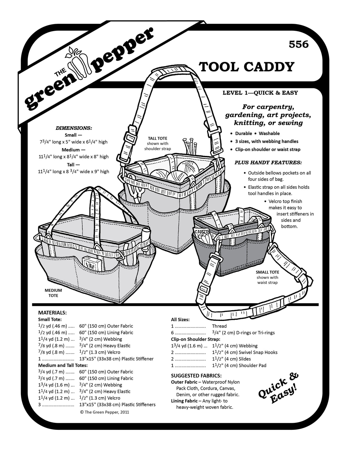 image of sewing pattern cover for 556 Tool Caddy pattern.