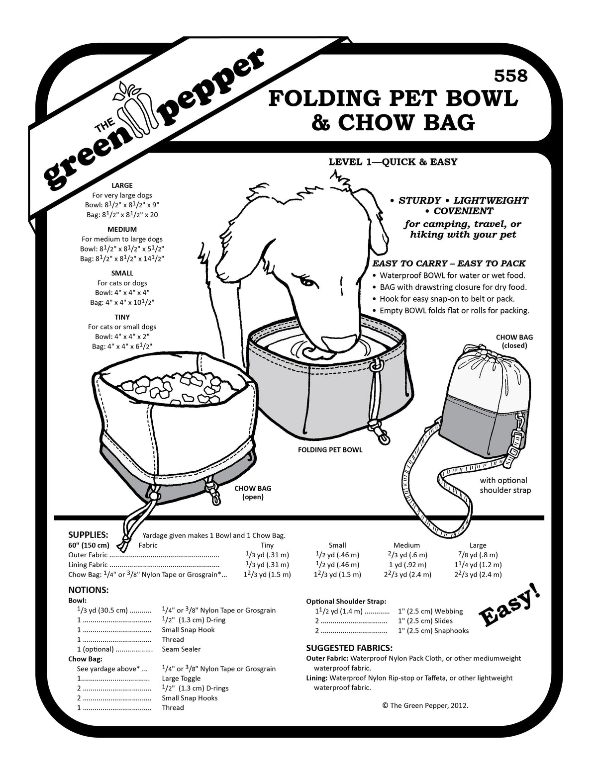 image of the 558 Folding Pet Bowl and Chow Bag sewing pattern cover.