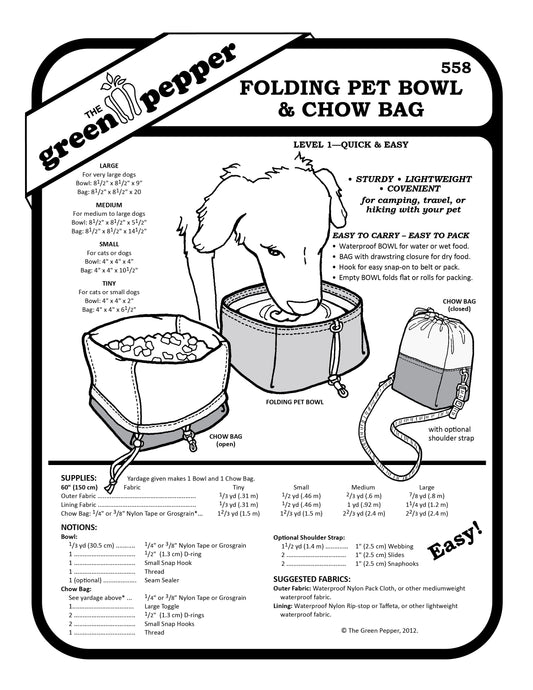 image of the 558 Folding Pet Bowl and Chow Bag sewing pattern cover.