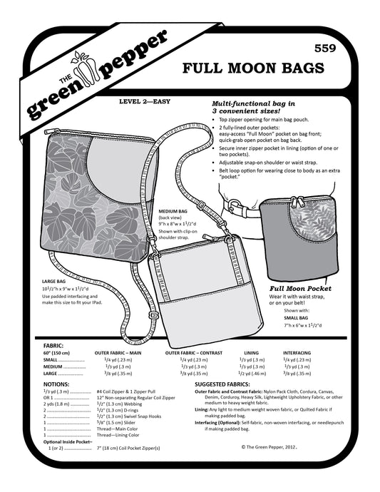 Image of cover of 559 Full Moon Bags sewing pattern.