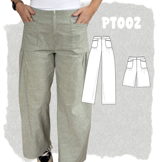 PT002 - Pantalon jambe larges à poches froncées