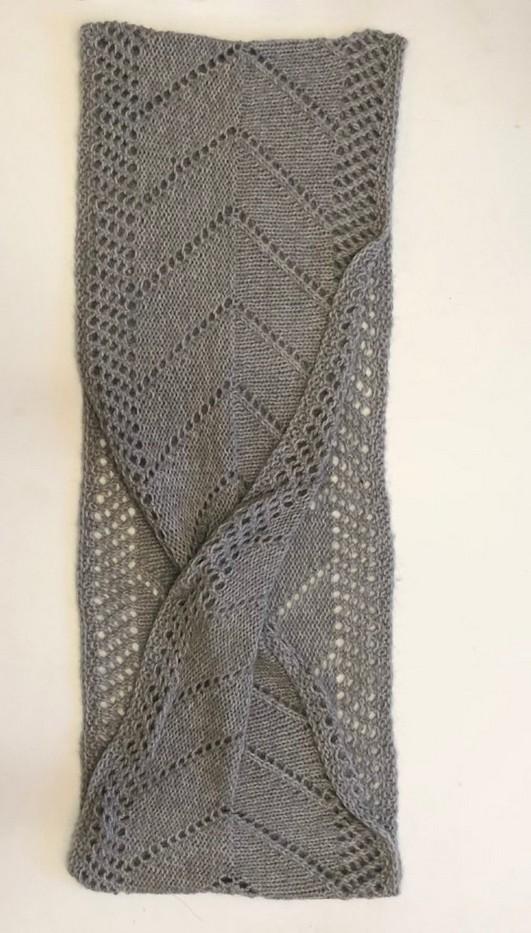 Simple Möbius Scarf, knitted in grey Önling No 1 sustainable wool yarn and Cusi Alpaca