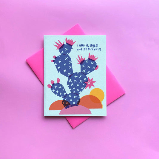 Resilient and Beautiful Cactus Risograph Card - homesewn