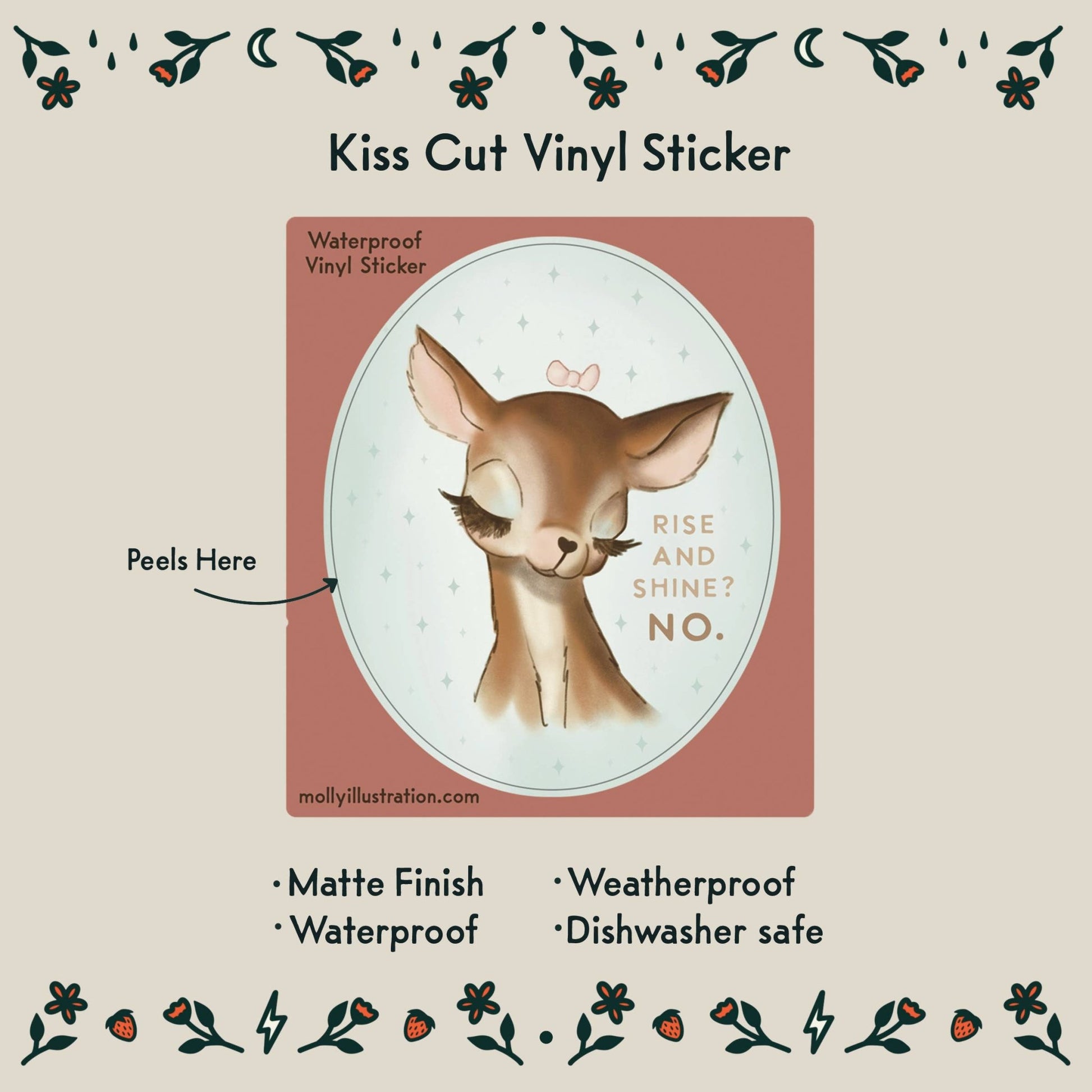 Rise and Shine Illustrated Deer Waterproof Vinyl Sticker - homesewn