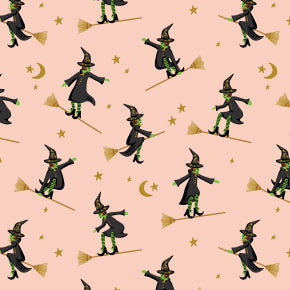 Wicked Witches - Blush Metallic - Rifle Paper Co Halloween quilting cotton