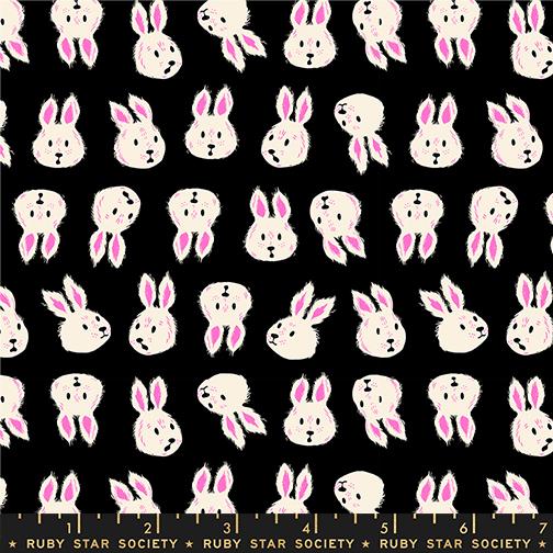 Rushing Rabbit - Black - Hello Alice - QUILTING COTTON/POPLIN - homesewn