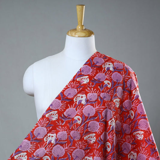 Sanganeri Block Print Cotton Fabric - Red Lilac - homesewn