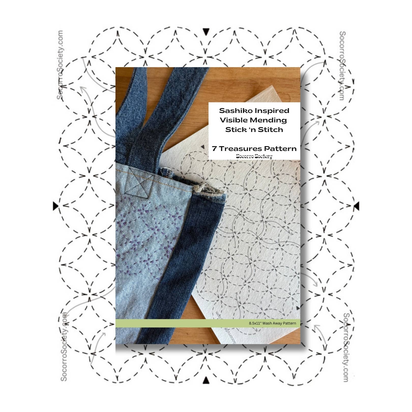 Sashiko Inspired Seven Treasures Stick and Stitch Pattern - homesewn