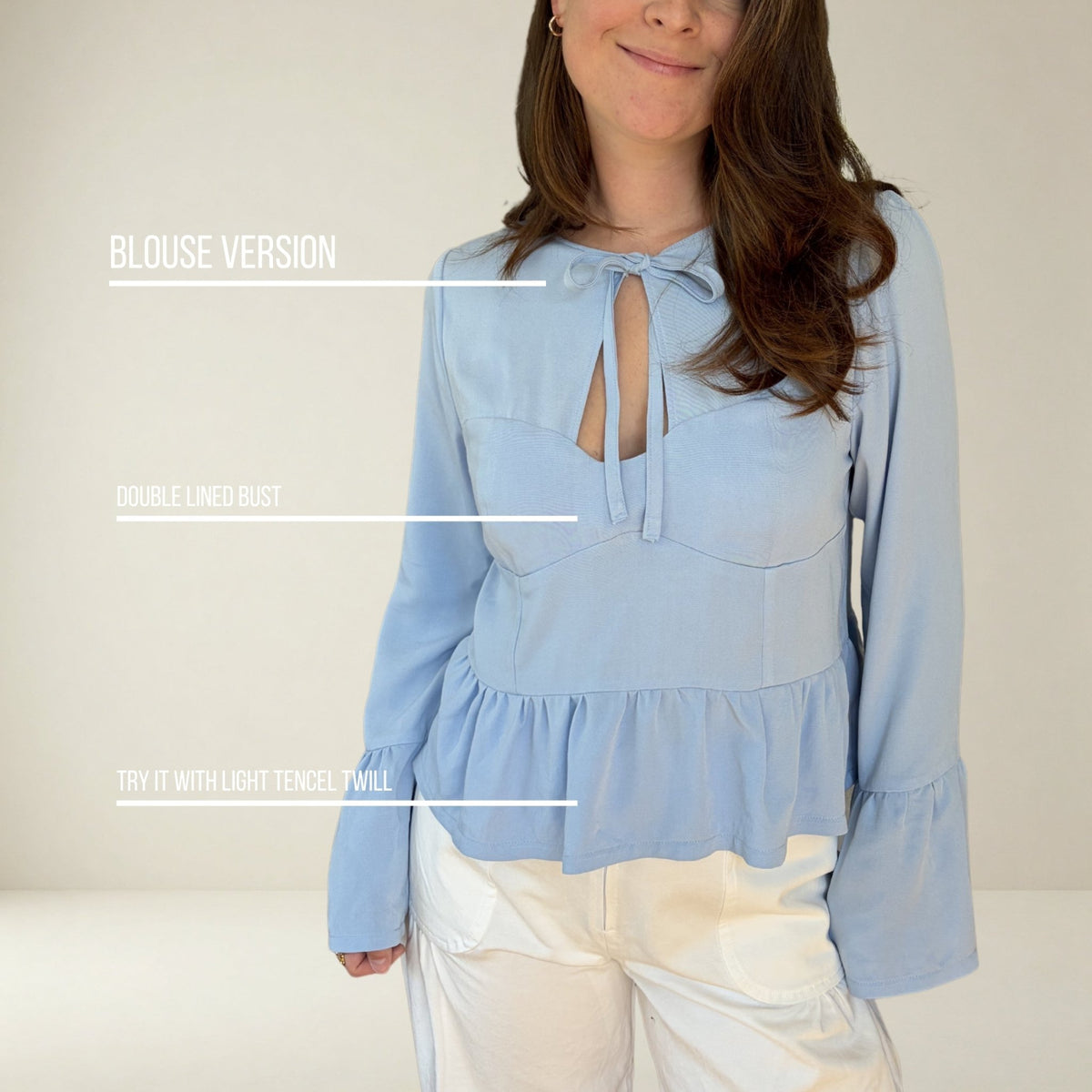 SH001 - Blouse with knotted neckline and bust cutouts - PDF PATTERN - homesewn