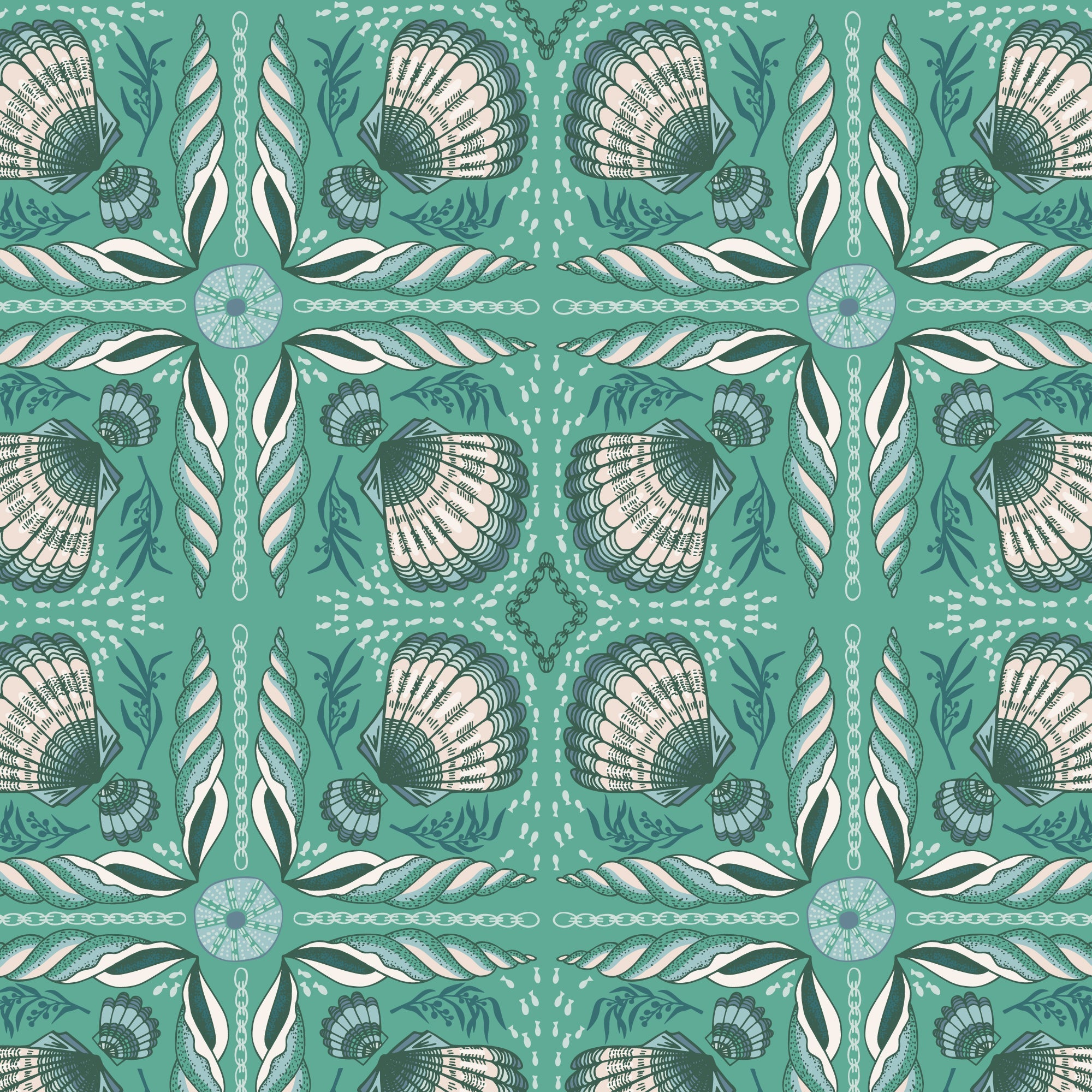 Shell Tile ORGANIC - Green - Seashell Serenade Quilting Cotton fabric ...