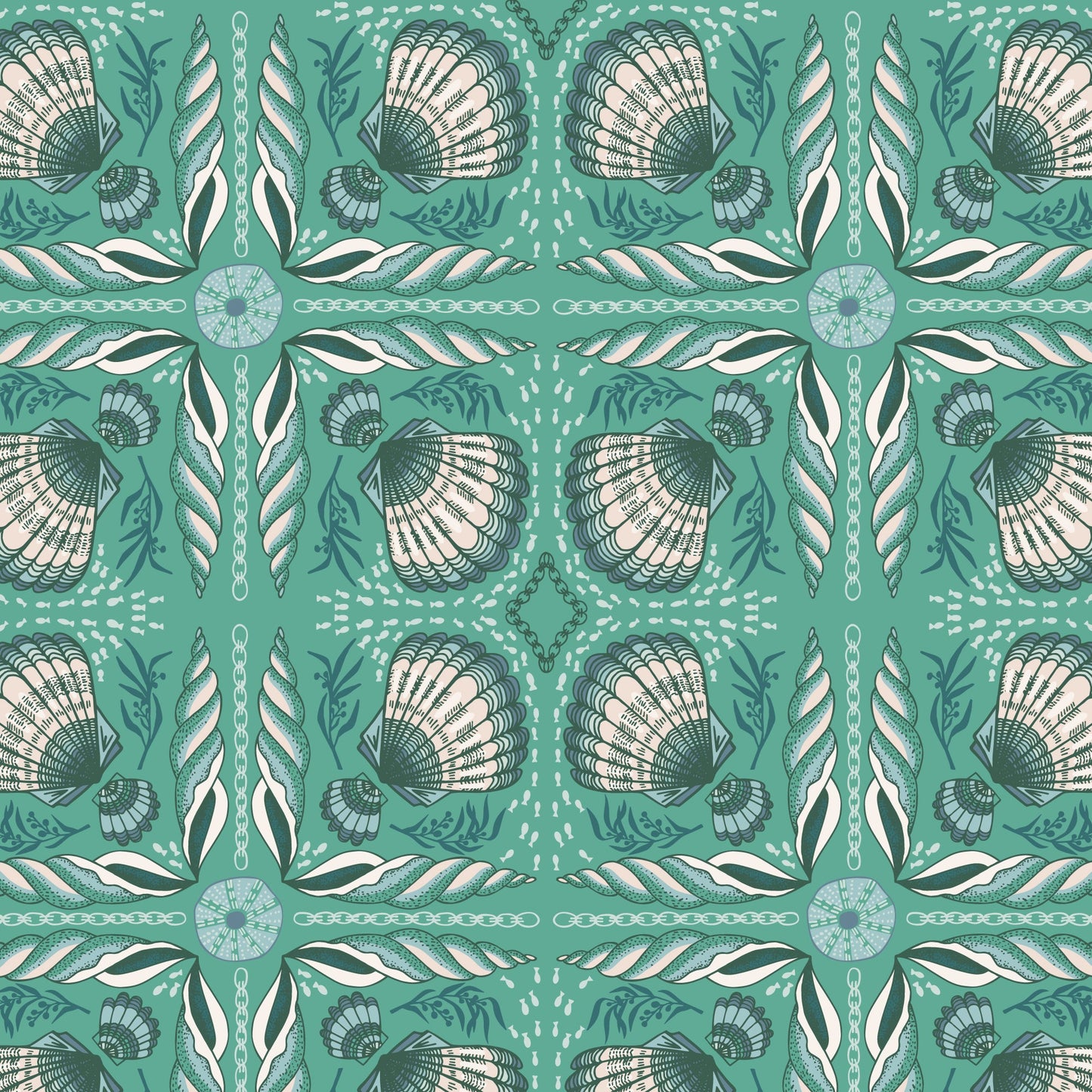 Shell Tile ORGANIC - Green - Seashell Serenade Quilting Cotton fabric - homesewn