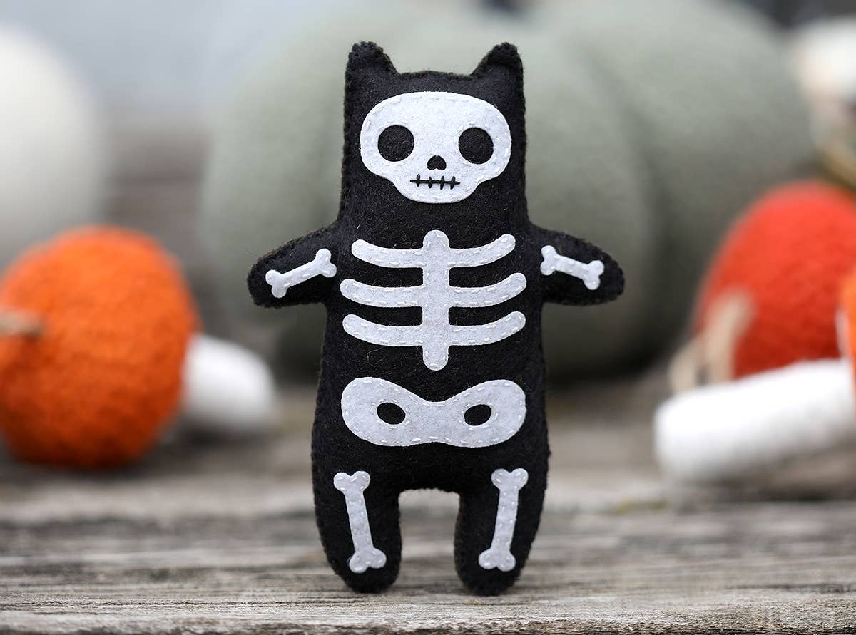 Skeleton Cat Felt Doll Kit - homesewn