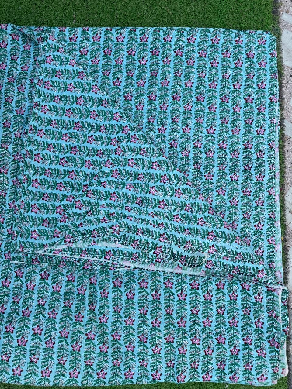 Sky Blue Cotton Fabric Small Floral Print Fabric By the Yard - homesewn