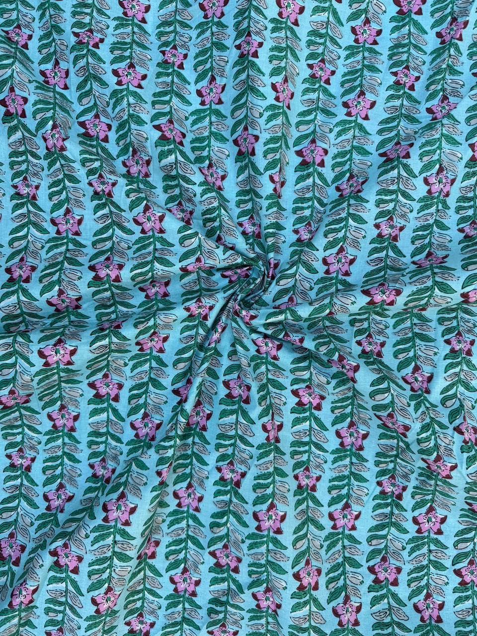 Sky Blue Cotton Fabric Small Floral Print Fabric By the Yard - homesewn