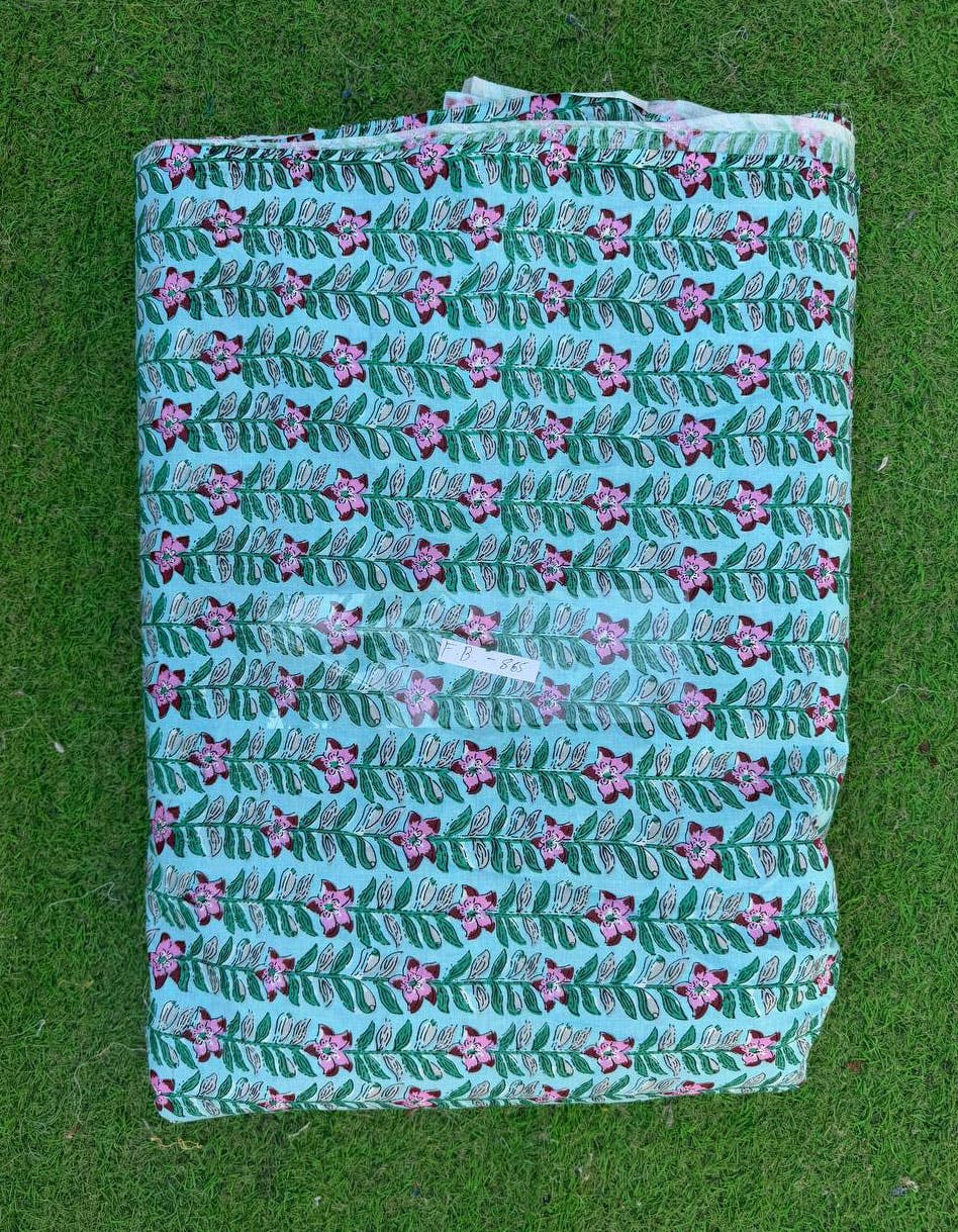 Sky Blue Cotton Fabric Small Floral Print Fabric By the Yard - homesewn