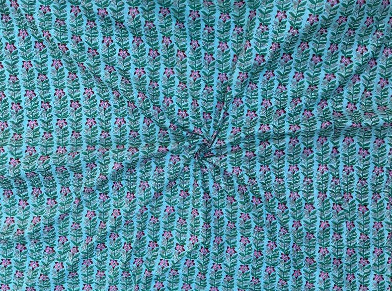 Sky Blue Cotton Fabric Small Floral Print Fabric By the Yard - homesewn