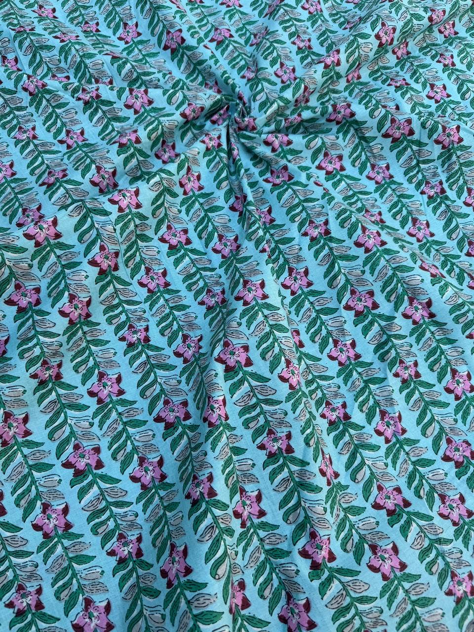 Sky Blue Cotton Fabric Small Floral Print Fabric By the Yard - homesewn