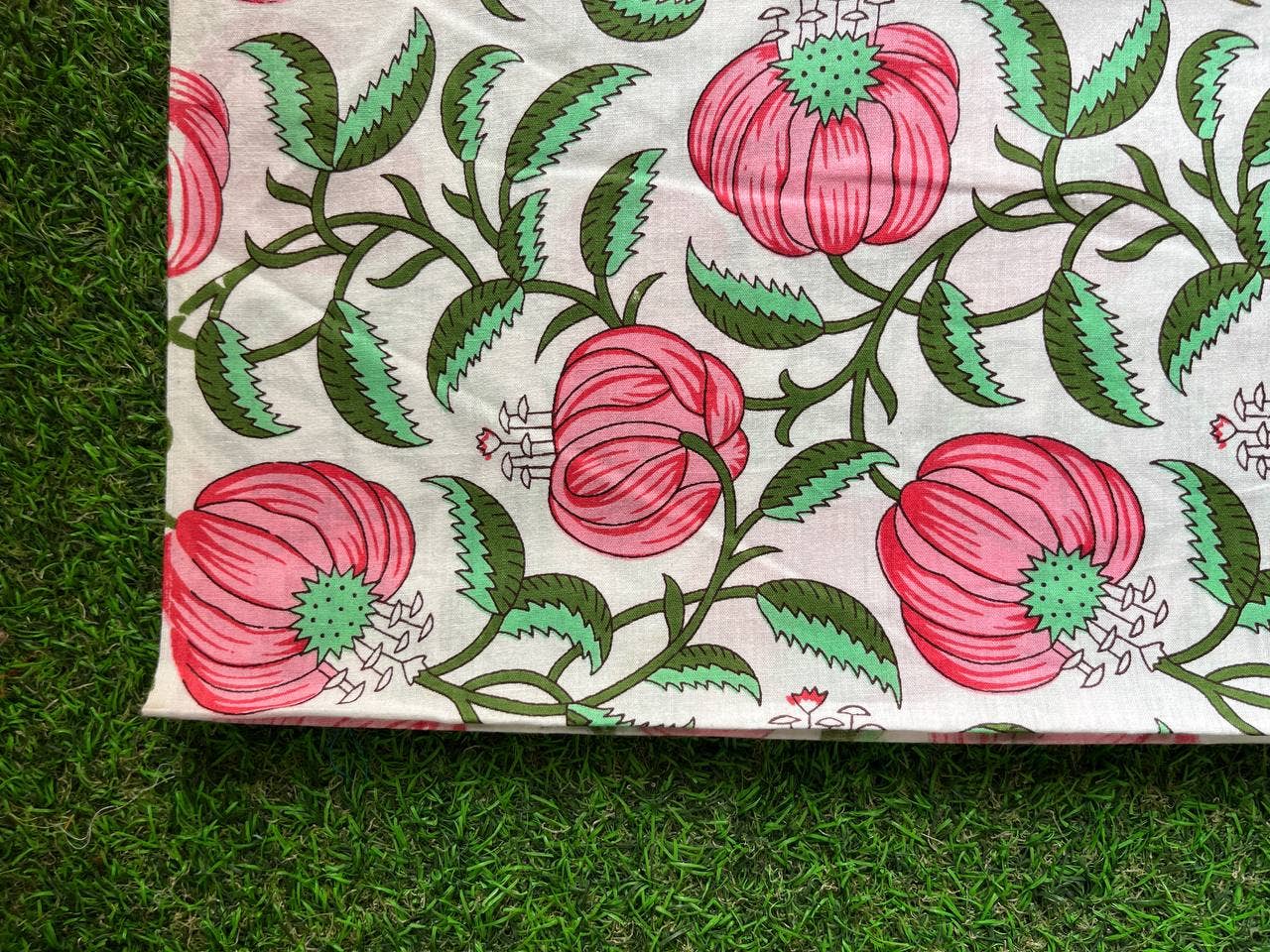 Soft Cotton Block Print Indian Pure Cotton Fabric Handmade - homesewn