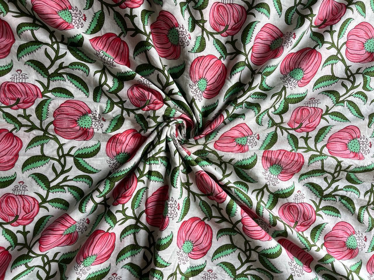 Soft Cotton Block Print Indian Pure Cotton Fabric Handmade - homesewn