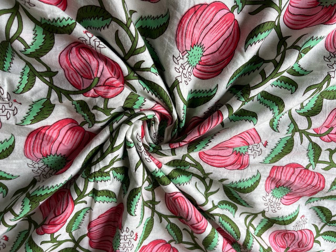 Soft Cotton Block Print Indian Pure Cotton Fabric Handmade - homesewn