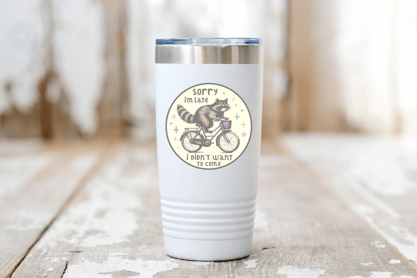 Sorry I'm Late I Didn't Want To Come - raccoon, biking, cute - homesewn