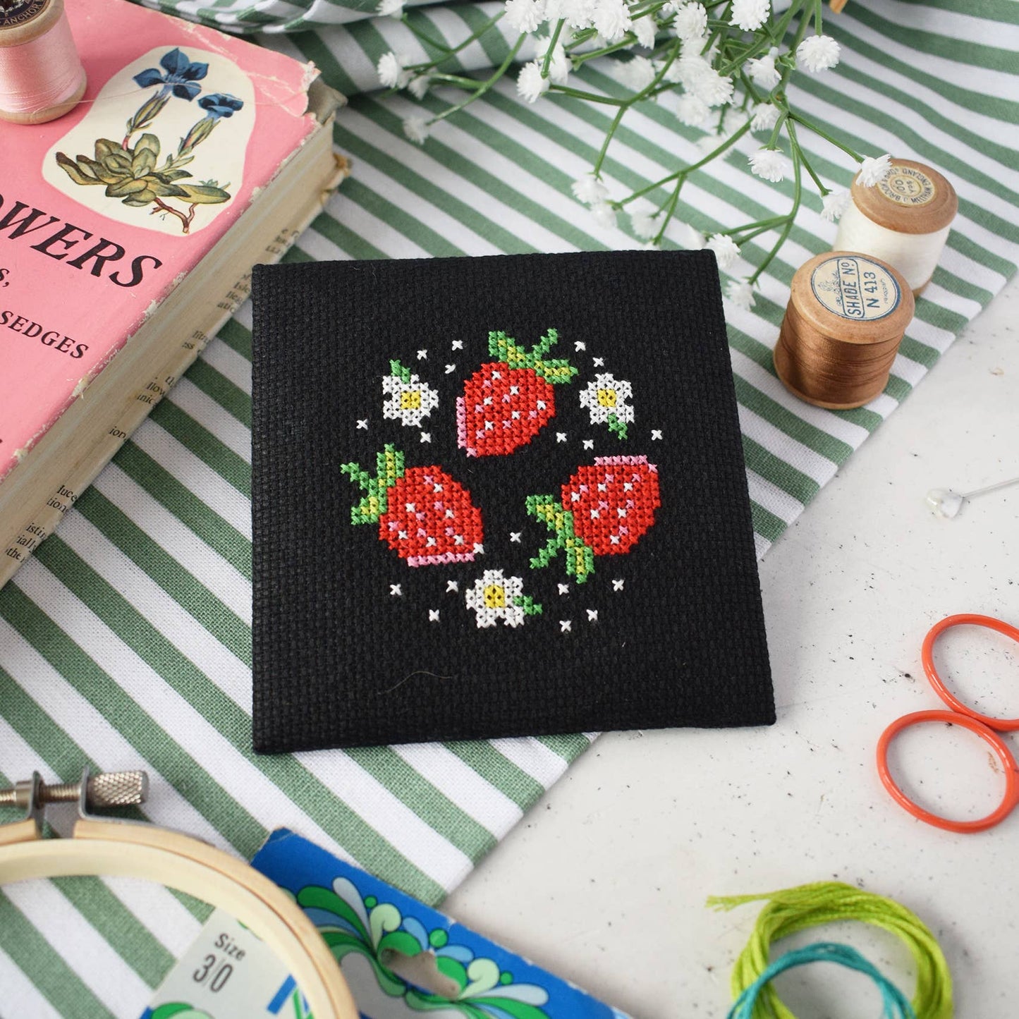 Strawberry Patch Mini Cross Stitch Kit - homesewn