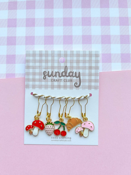 Sunday Market Stitch Marker Set, Progress Keepers, Knitting and Crochet (Choose your Clasp) - homesewn
