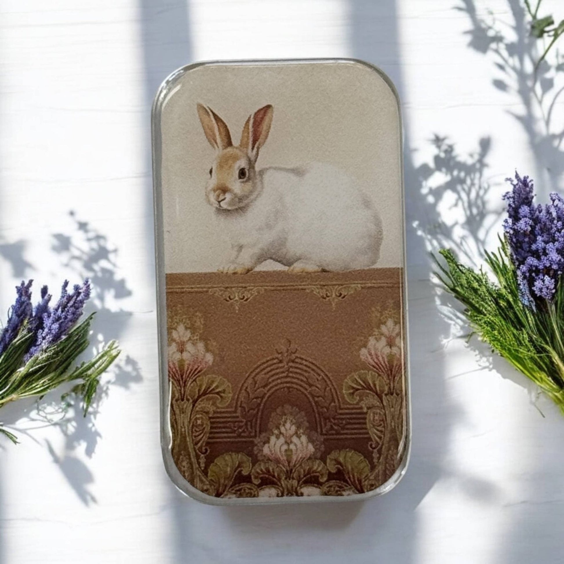 Sweet White Bunny Notions Tin - homesewn