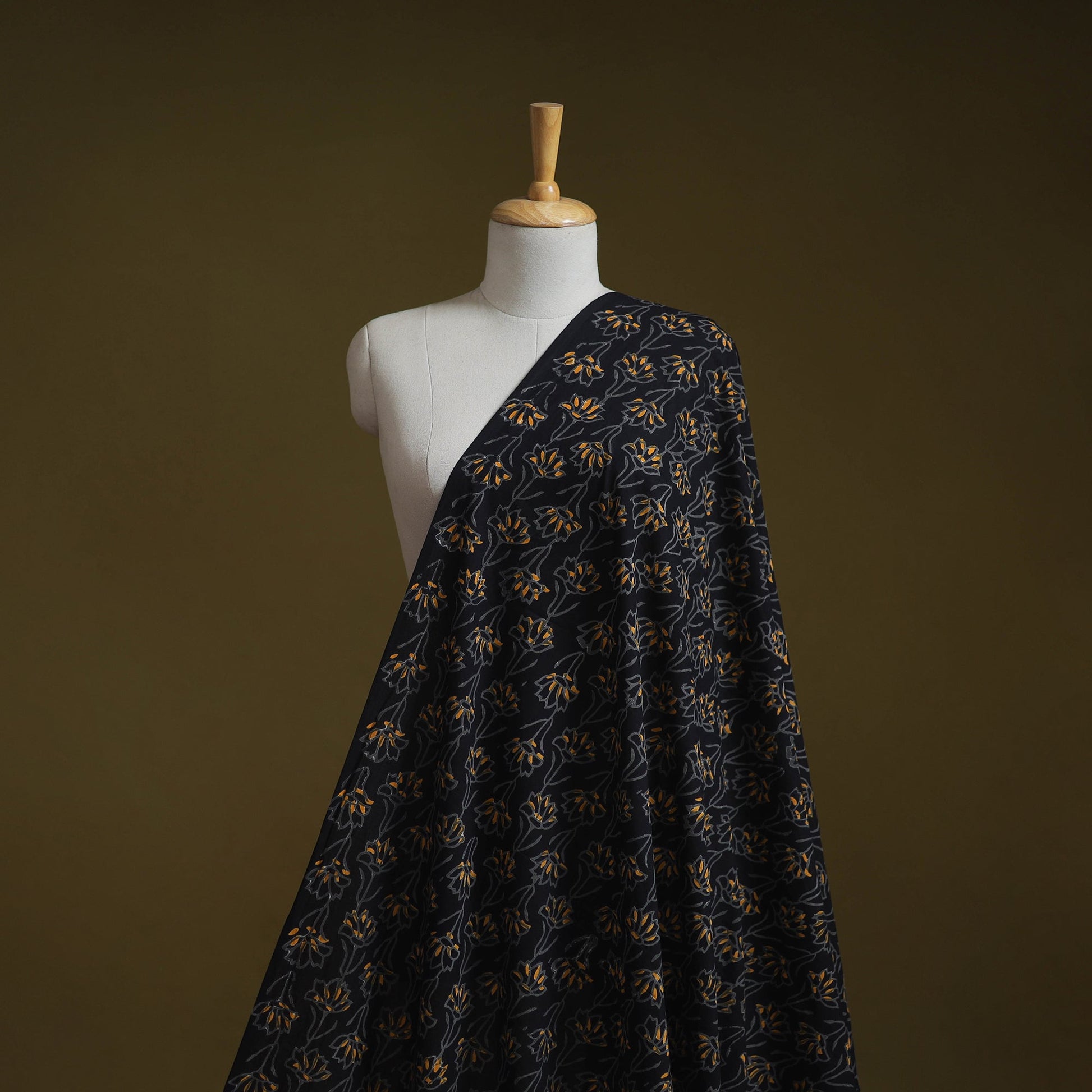 Syahi Begar Cotton Hand Block Bagru Print Fabric - homesewn