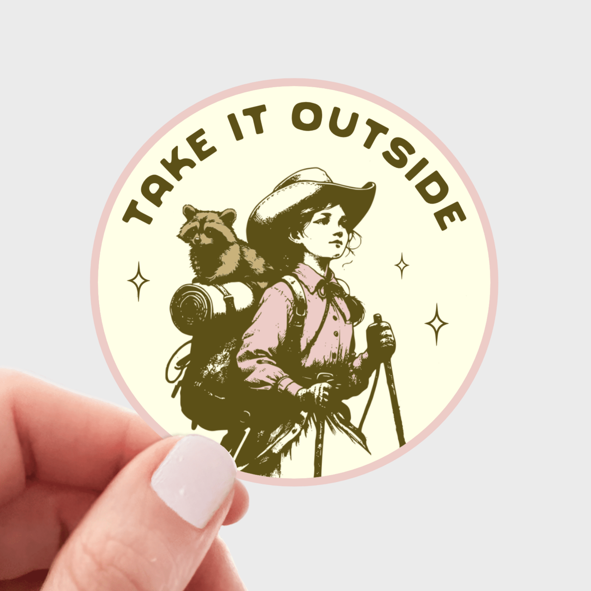Take It Outside Sticker - hiking, outdoors, raccoon, nature - homesewn