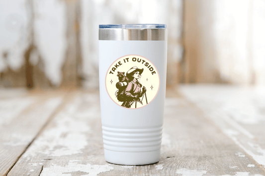 Take It Outside Sticker - hiking, outdoors, raccoon, nature - homesewn