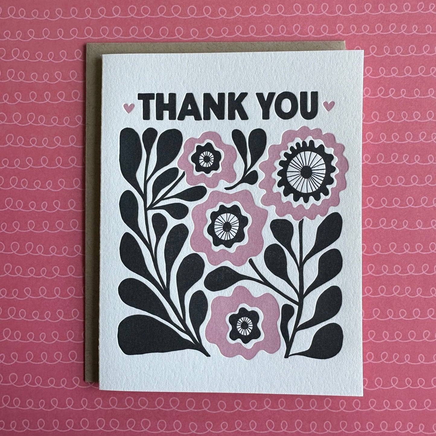 Thank You Pink Flowers - letterpress card - homesewn