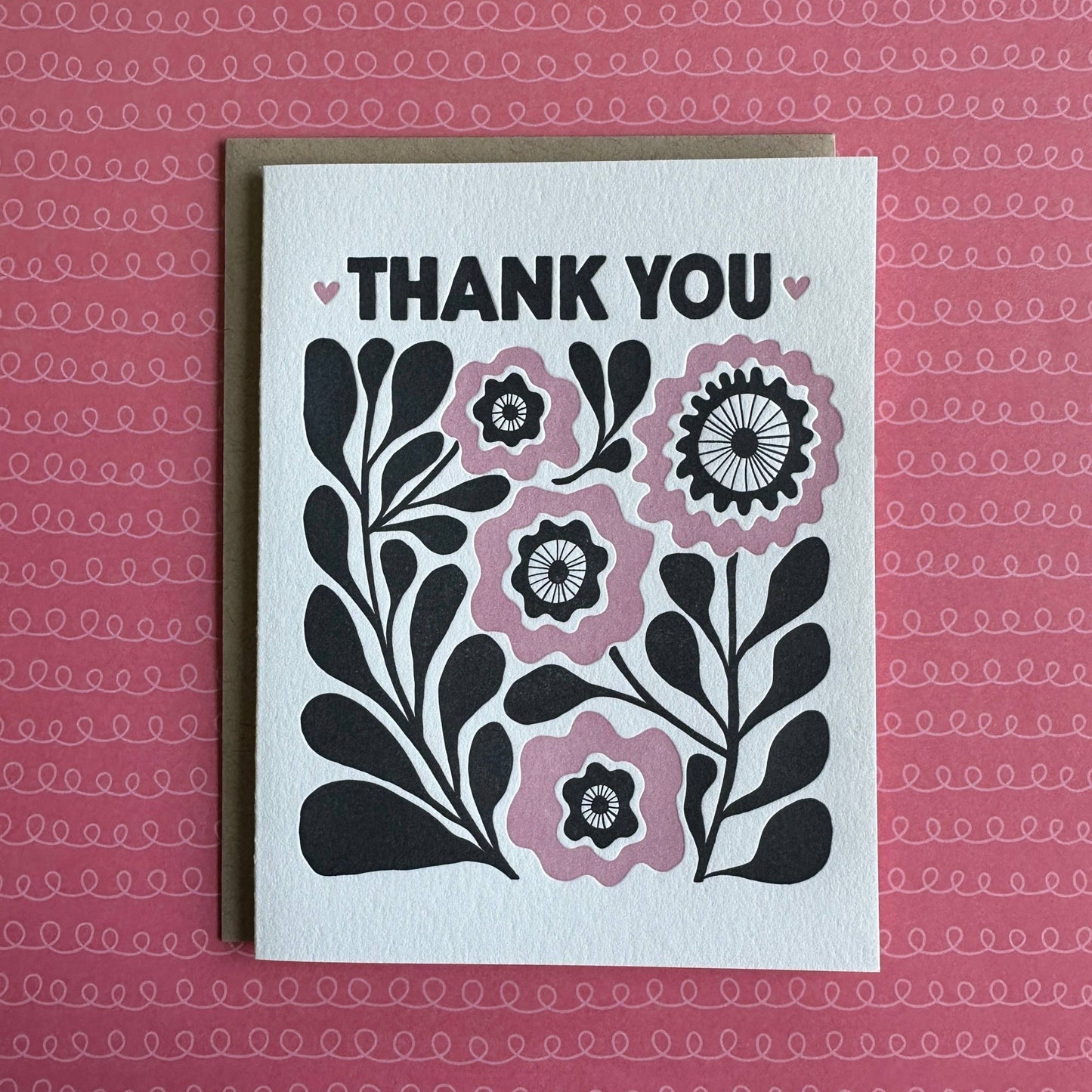 Thank You Pink Flowers - letterpress card - homesewn