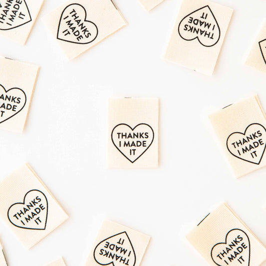 Thanks I Made It Heart Organic Cotton - Sewing Quilt and Garment Labels - homesewn