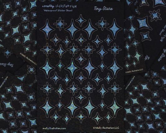 Tiny Stars Rainbow Glitter Waterproof Vinyl Sticker Sheet - homesewn