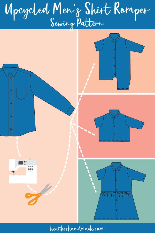 Upcycled Men's Shirt Romper, Dress, and Shirt Sewing Pattern - PDF PATTERN - homesewn