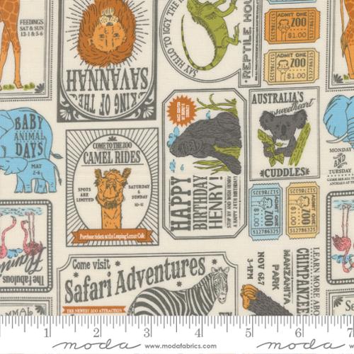 Vintage Zoo Text - Blue - Animal Park Fun - QUILTING COTTON/POPLIN - homesewn