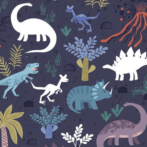 Volcano & dino on soft indigo - homesewn