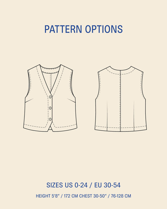 Waistcoat top sewing pattern - PDF PATTERN - homesewn