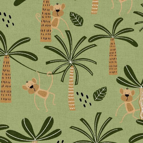 Wild and Free - Green Jungle w Monkeys - homesewn