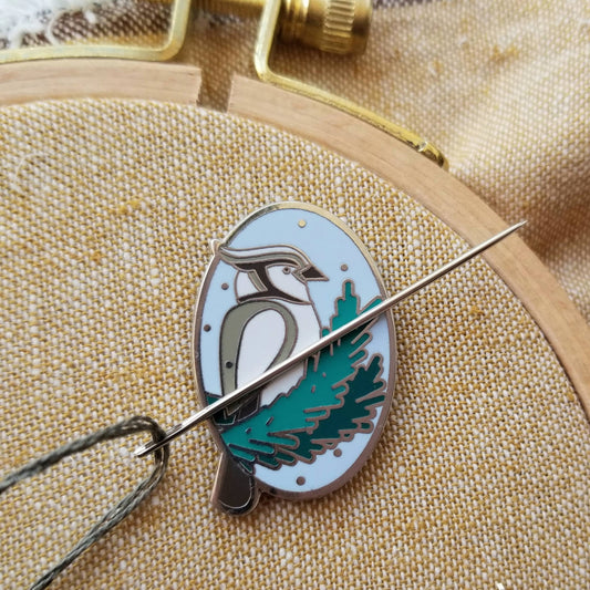 Winter Bird Enamel Needle Minder - homesewn