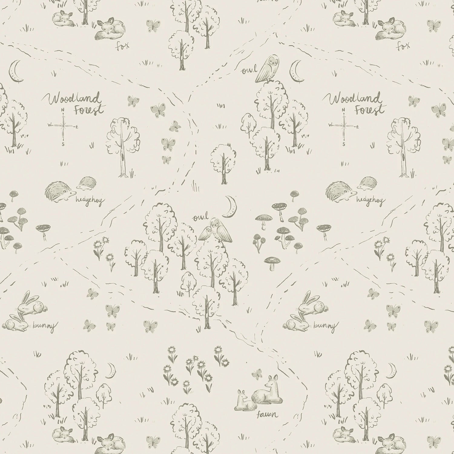 Woodland Map - Gardenia - QUILTING COTTON/POPLIN - homesewn
