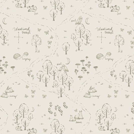 Woodland Map - Gardenia - QUILTING COTTON/POPLIN - homesewn